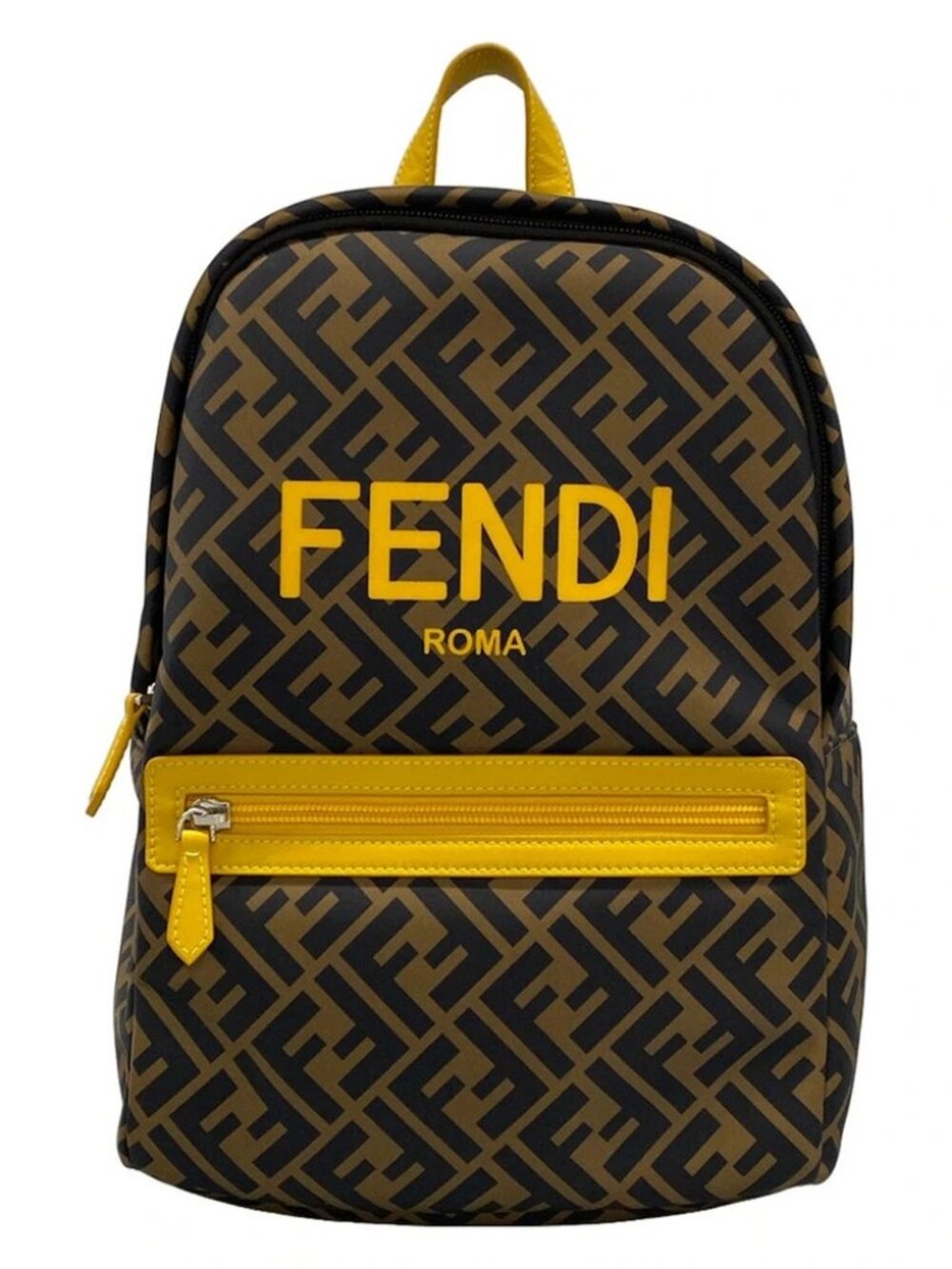 FENDI Zucca 8BZ040 Brown Black Yellow Nylon Leather Backpack
